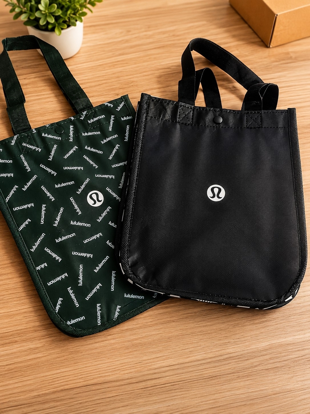 Lululemon Black & Dark Green Small Tote Bags (2)